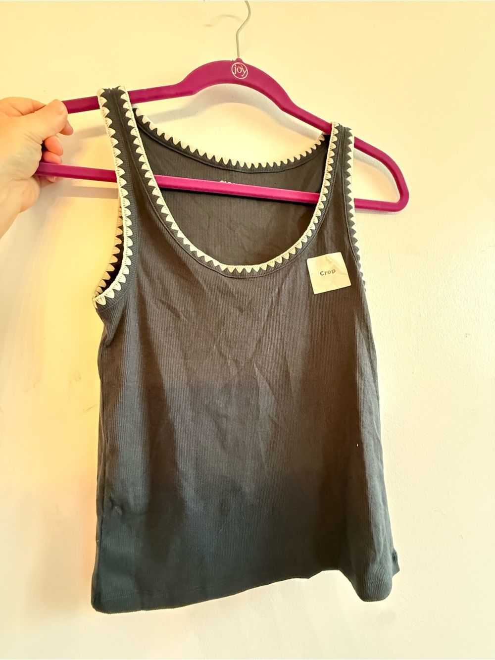 Old Navy Black Crop Top with White Scallop Trim
